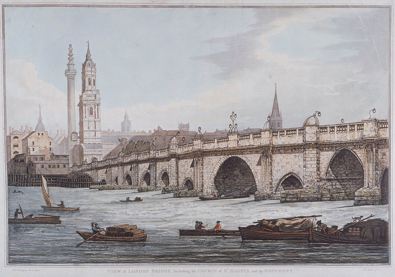 London Bridge gamle, London, 1790 av Joseph Constantine Stadler