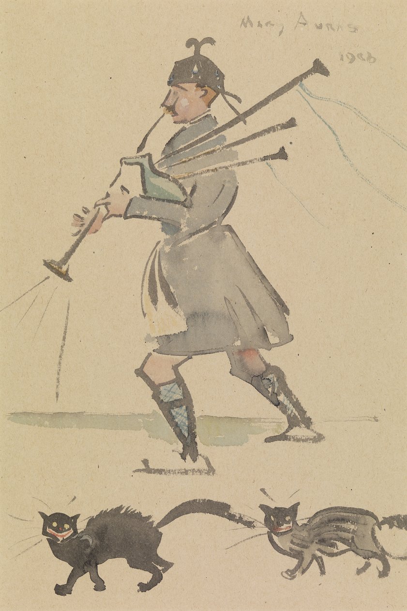 Highlander som spiller sekkepipe av Joseph Crawhall