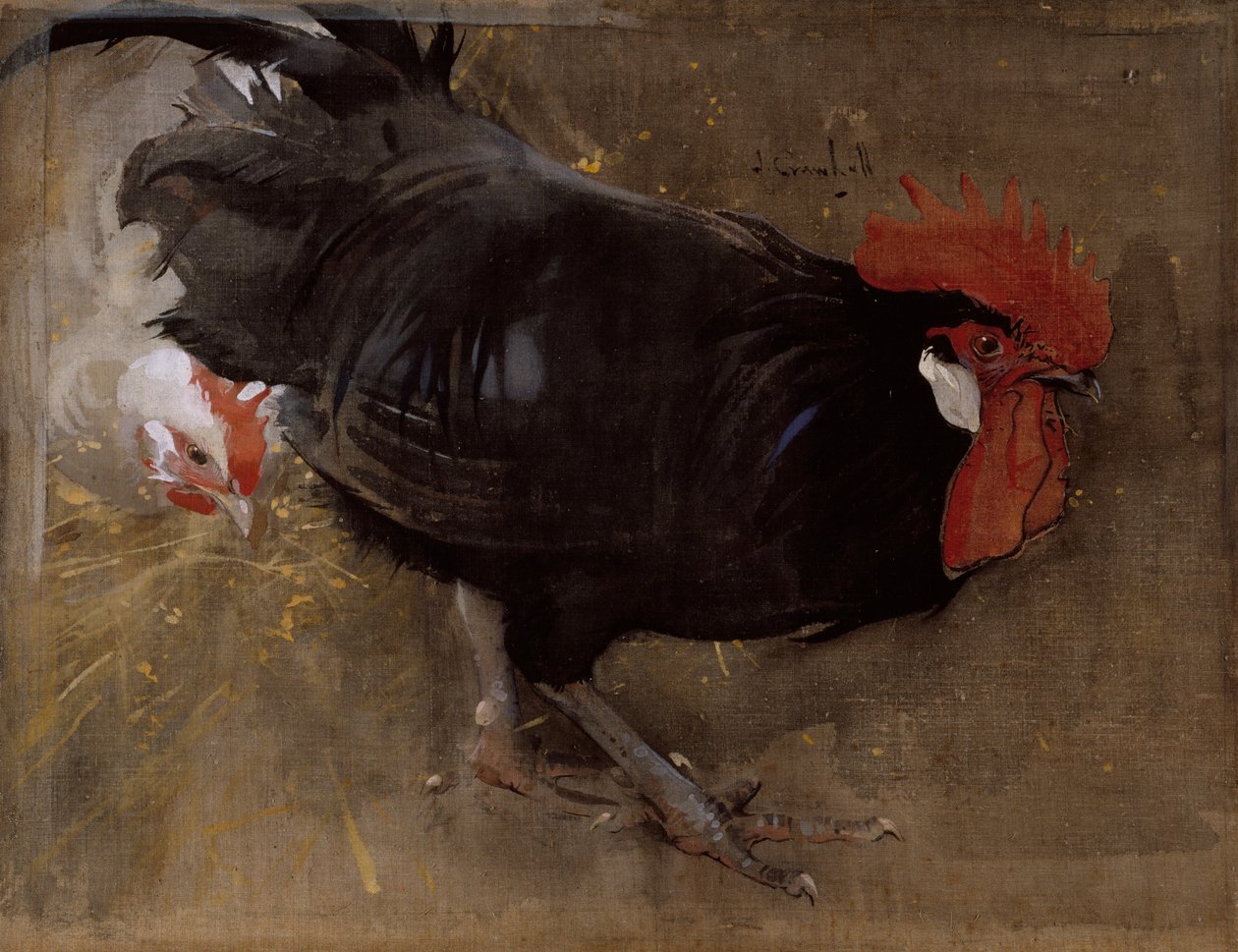 The Black Cock (gouache på lin) av Joseph Crawhall