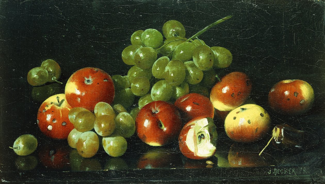 Stilleben med crabapples og druer, av Joseph Decker