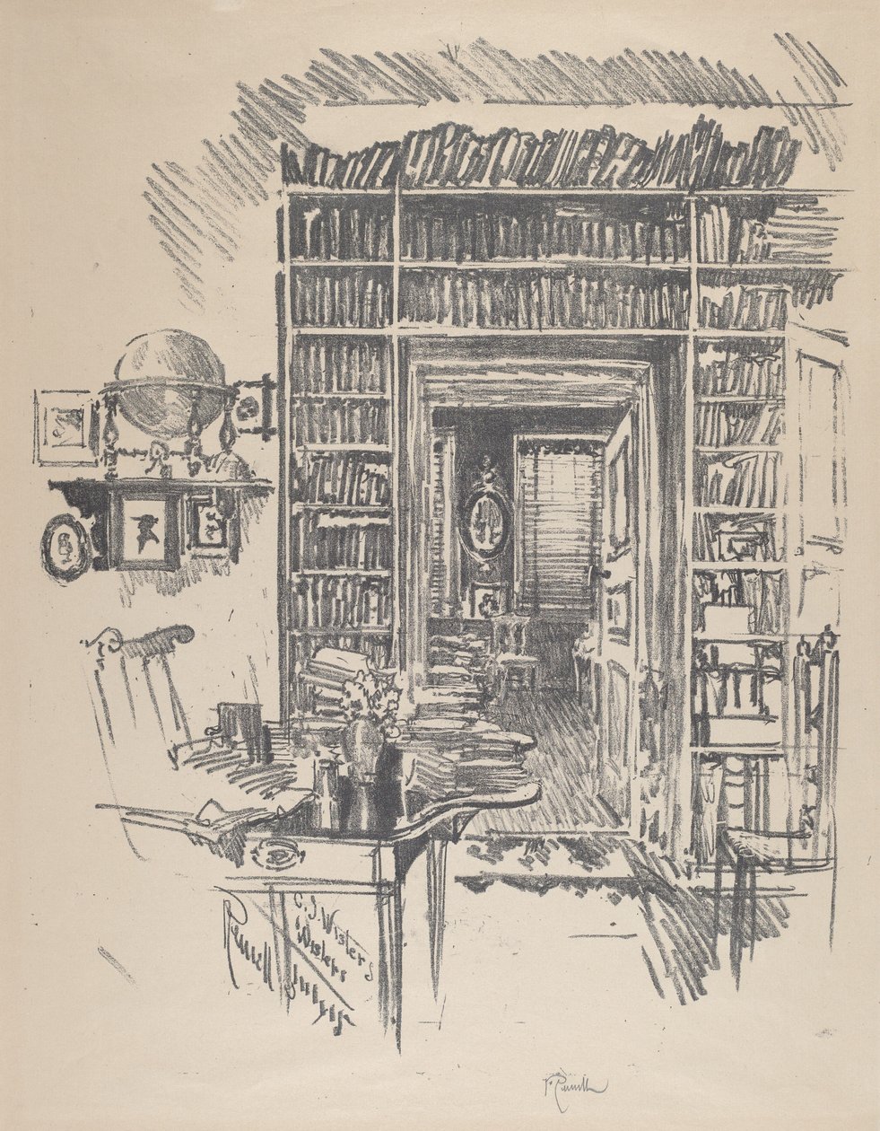 Bokrom hos Dr. Wister, 1912. av Joseph Pennell