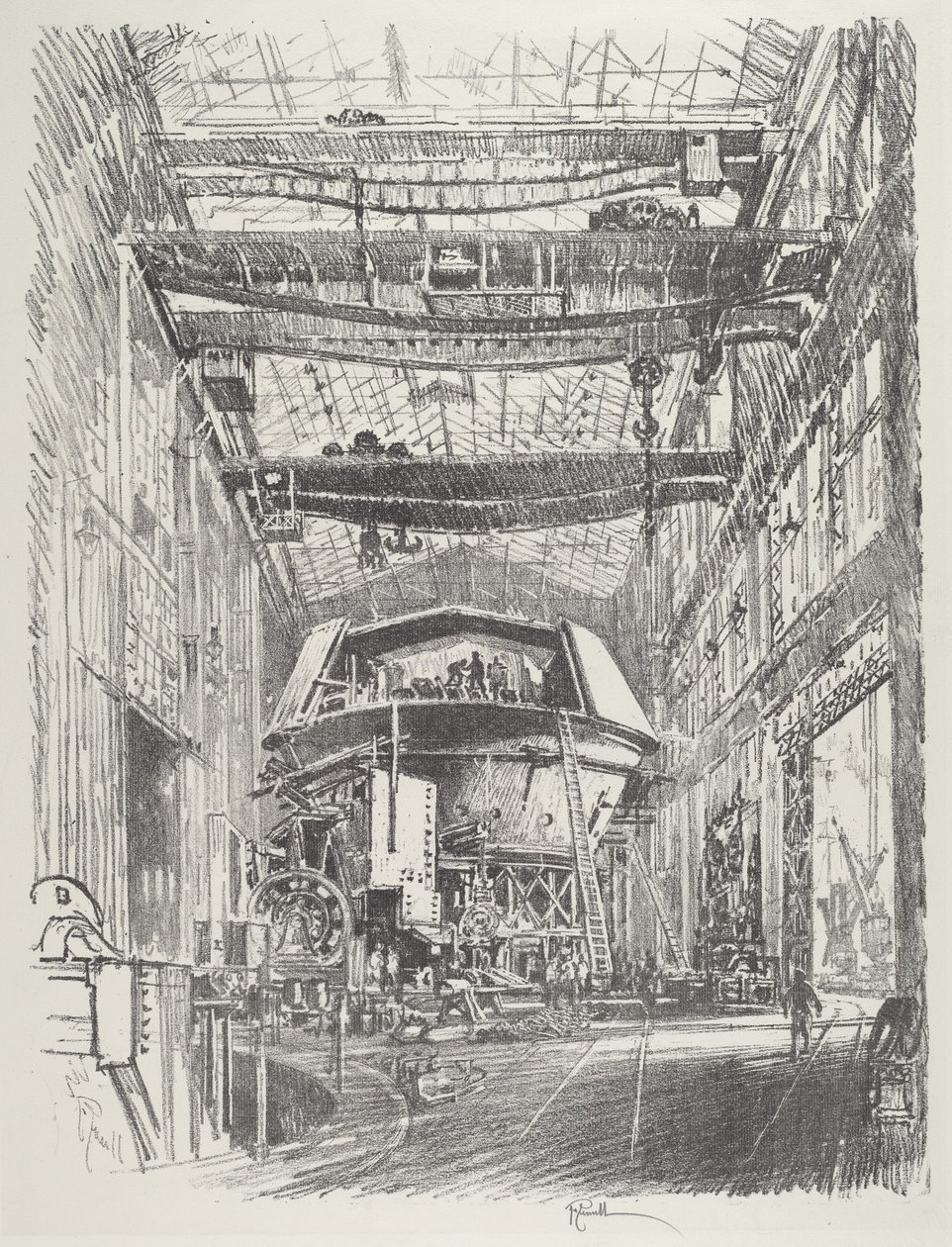 Bygging av det store tårnet, 1916. av Joseph Pennell