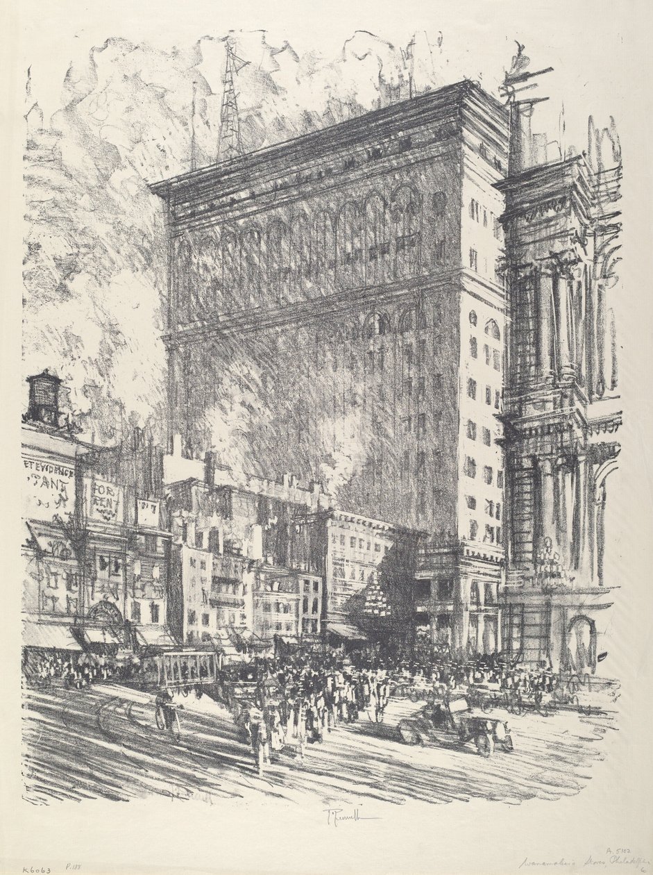 Rådhusplassen og Wanamaker-bygningen, 1912. av Joseph Pennell