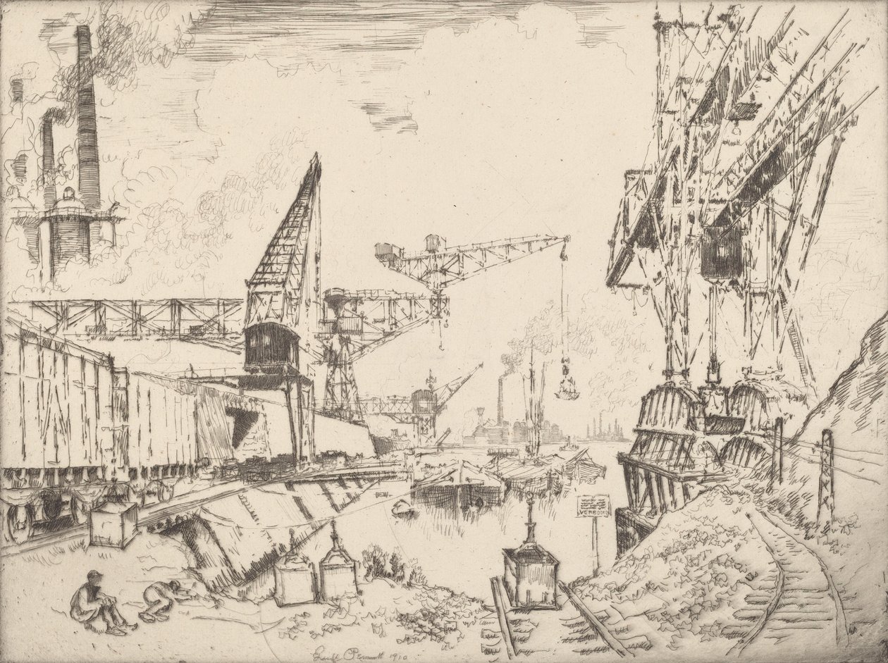 Kraner i Duisburg, 1910. av Joseph Pennell