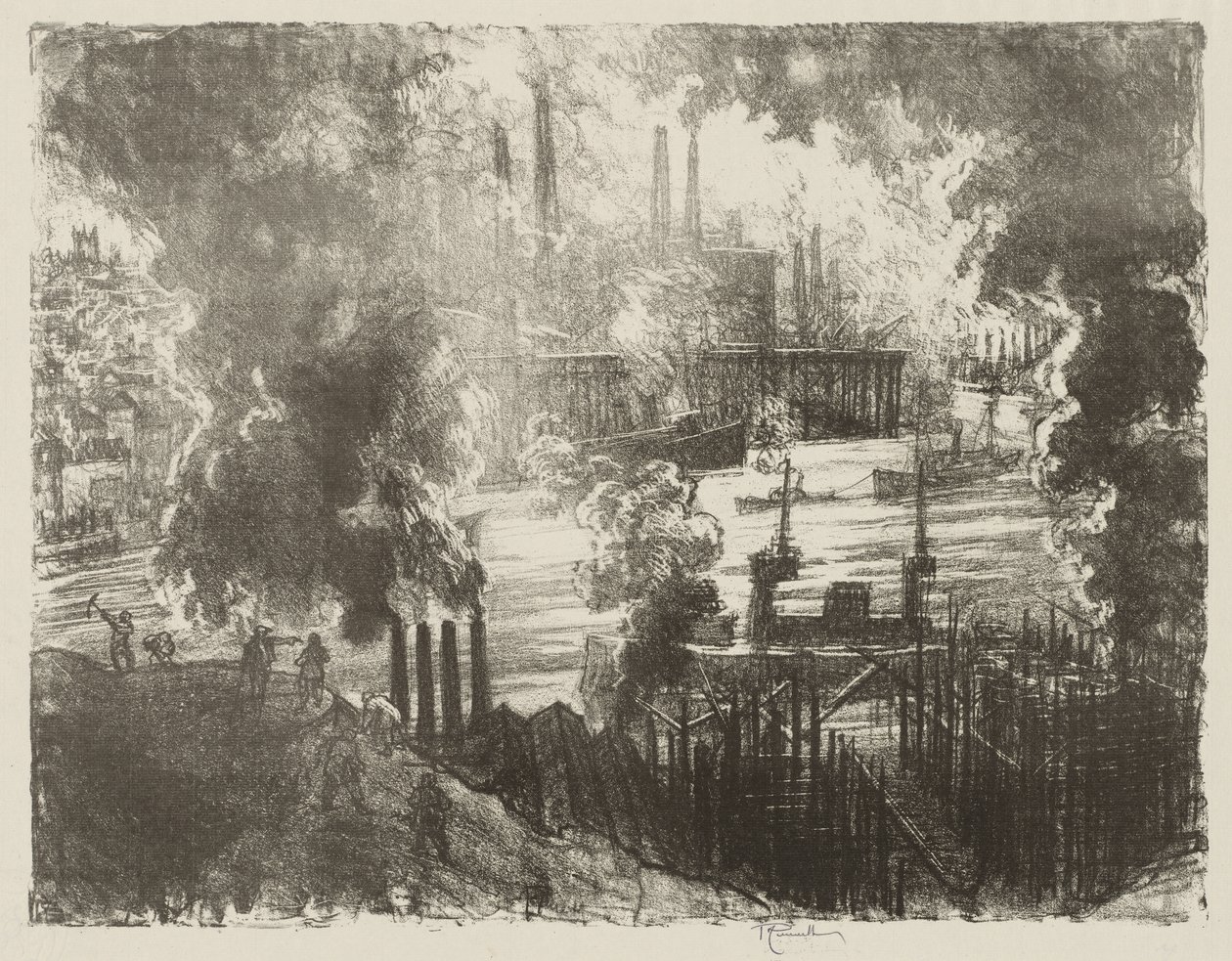 Engelsk krigsarbeid: Munitions River av Joseph Pennell