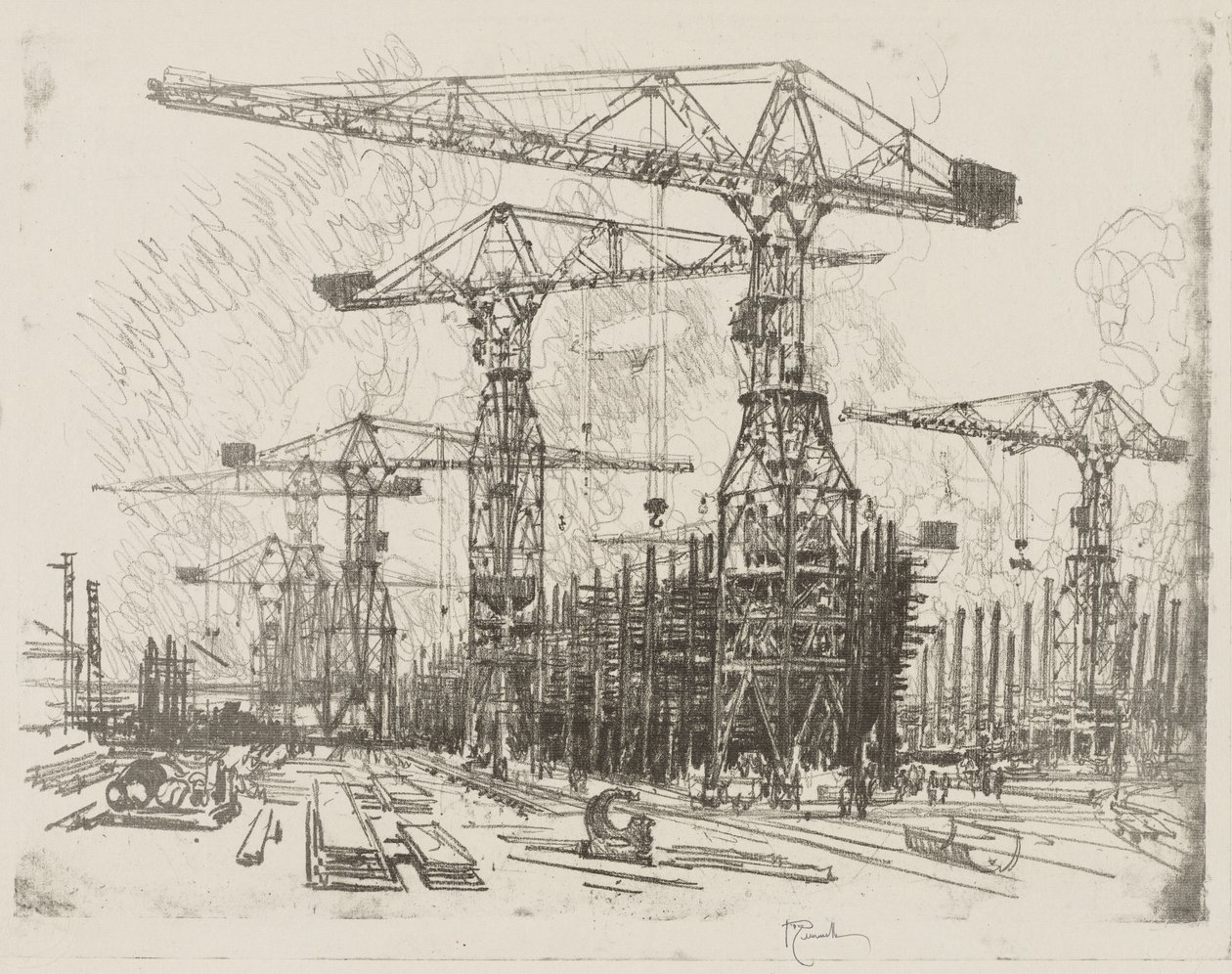 Engelsk krigsarbeid: The Old Shipyard av Joseph Pennell