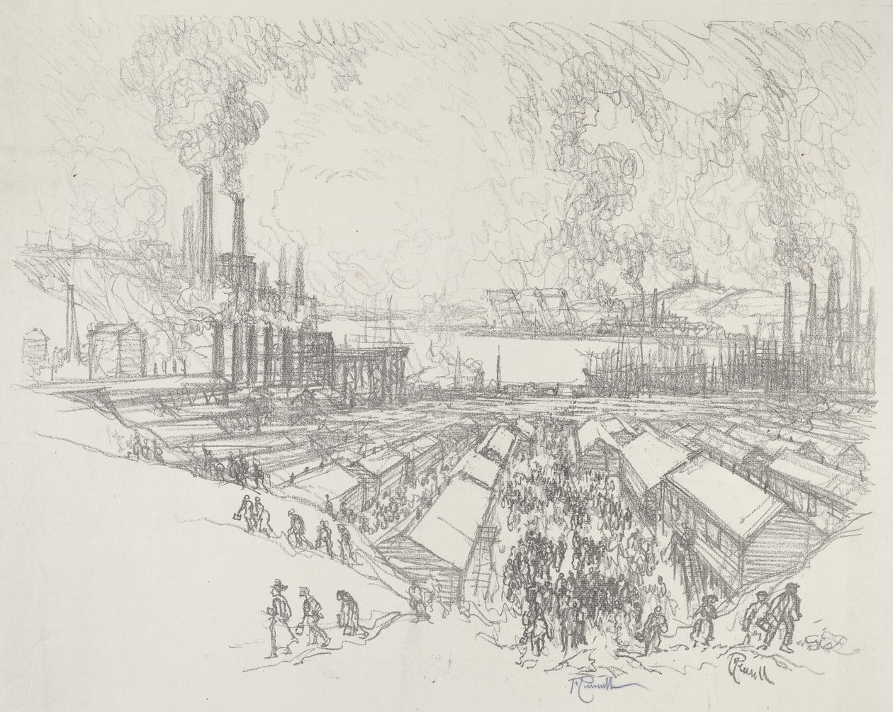 Klokken fem, 1916. av Joseph Pennell