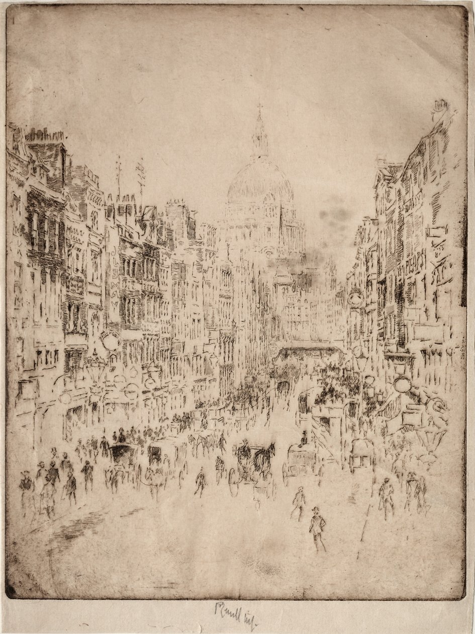 Fleet Street, opp til St. Pauls, 1896. av Joseph Pennell