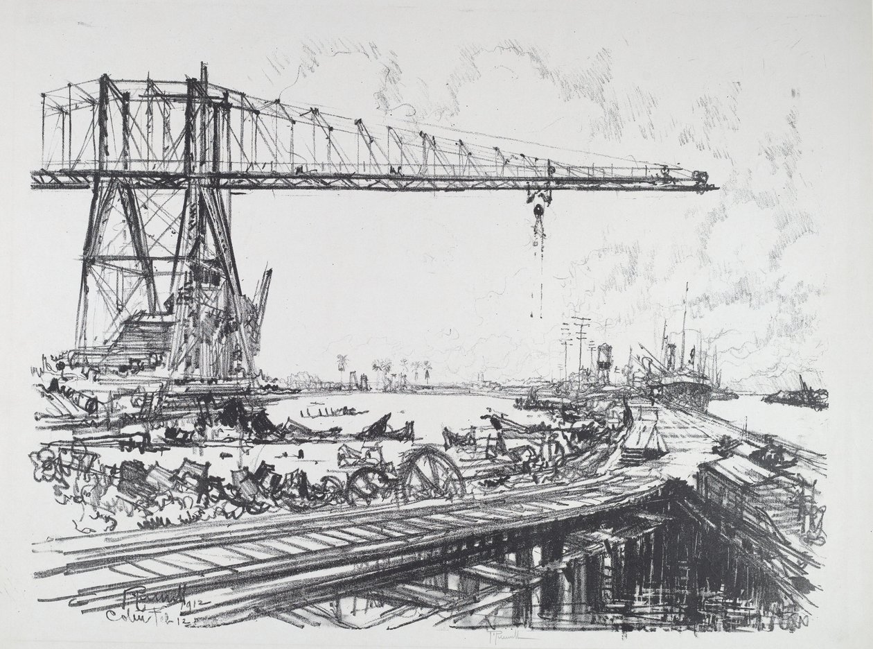 Franske kanalen og amerikanske traner, 1912. av Joseph Pennell