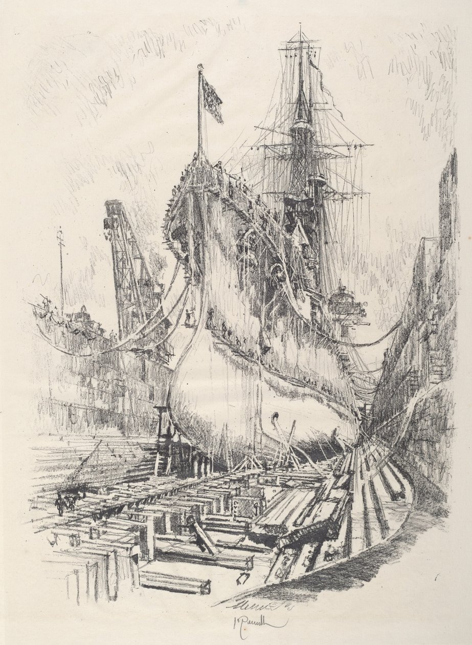 I tørrdokken, 1917. av Joseph Pennell