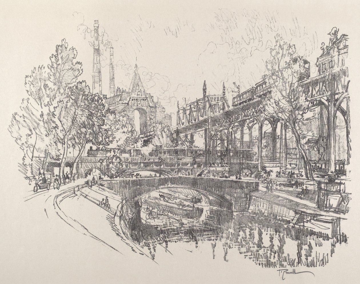 Landwehr-kanalen, Berlin, 1921. av Joseph Pennell