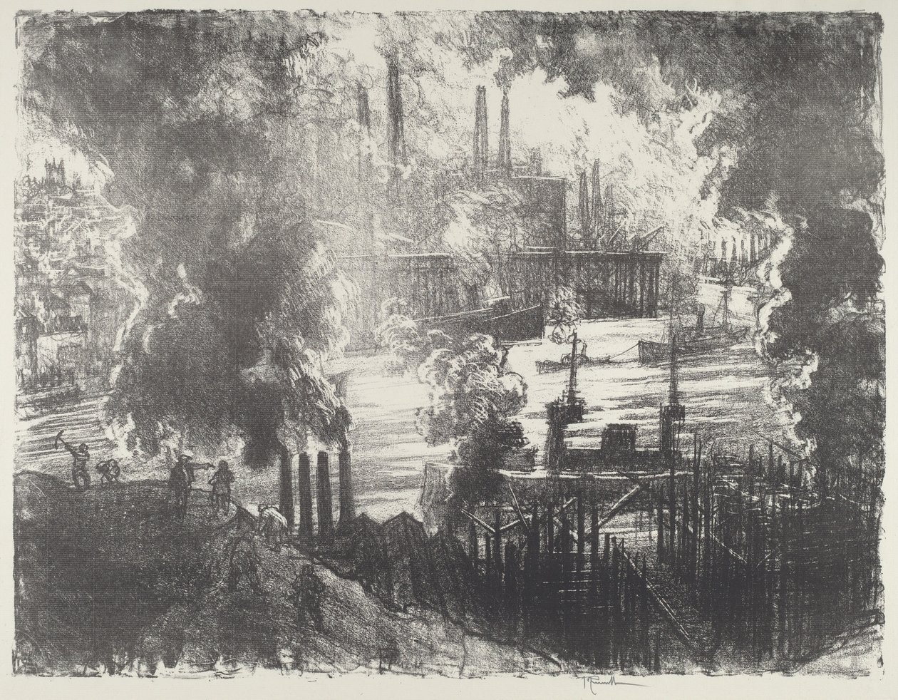 Munitions River, 1916. av Joseph Pennell