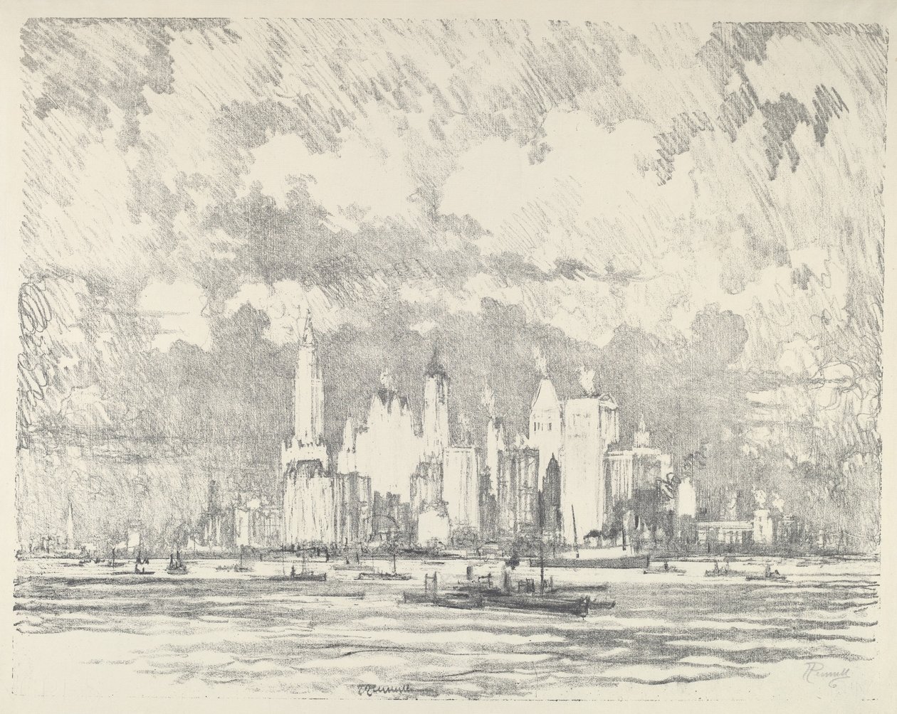 New York fra Ellis Island, 1910. av Joseph Pennell