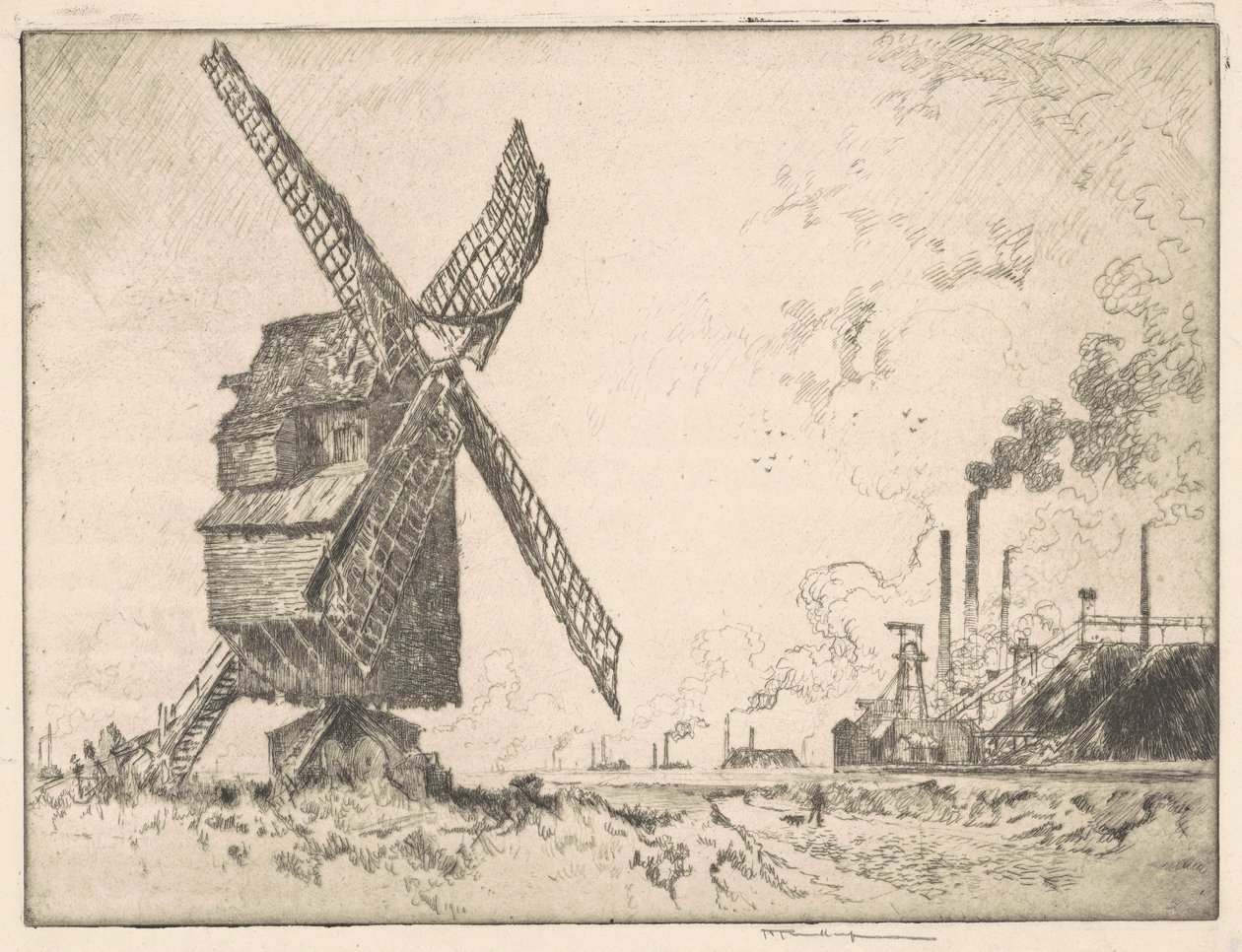 Old and New Mills, Valenciennes, 1910. av Joseph Pennell