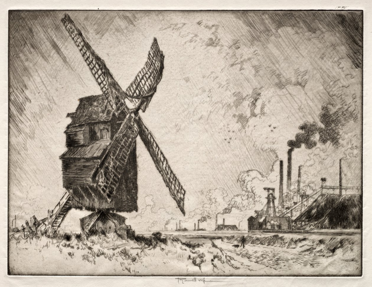 Old and New Mills, Valenciennes, Frankrike av Joseph Pennell