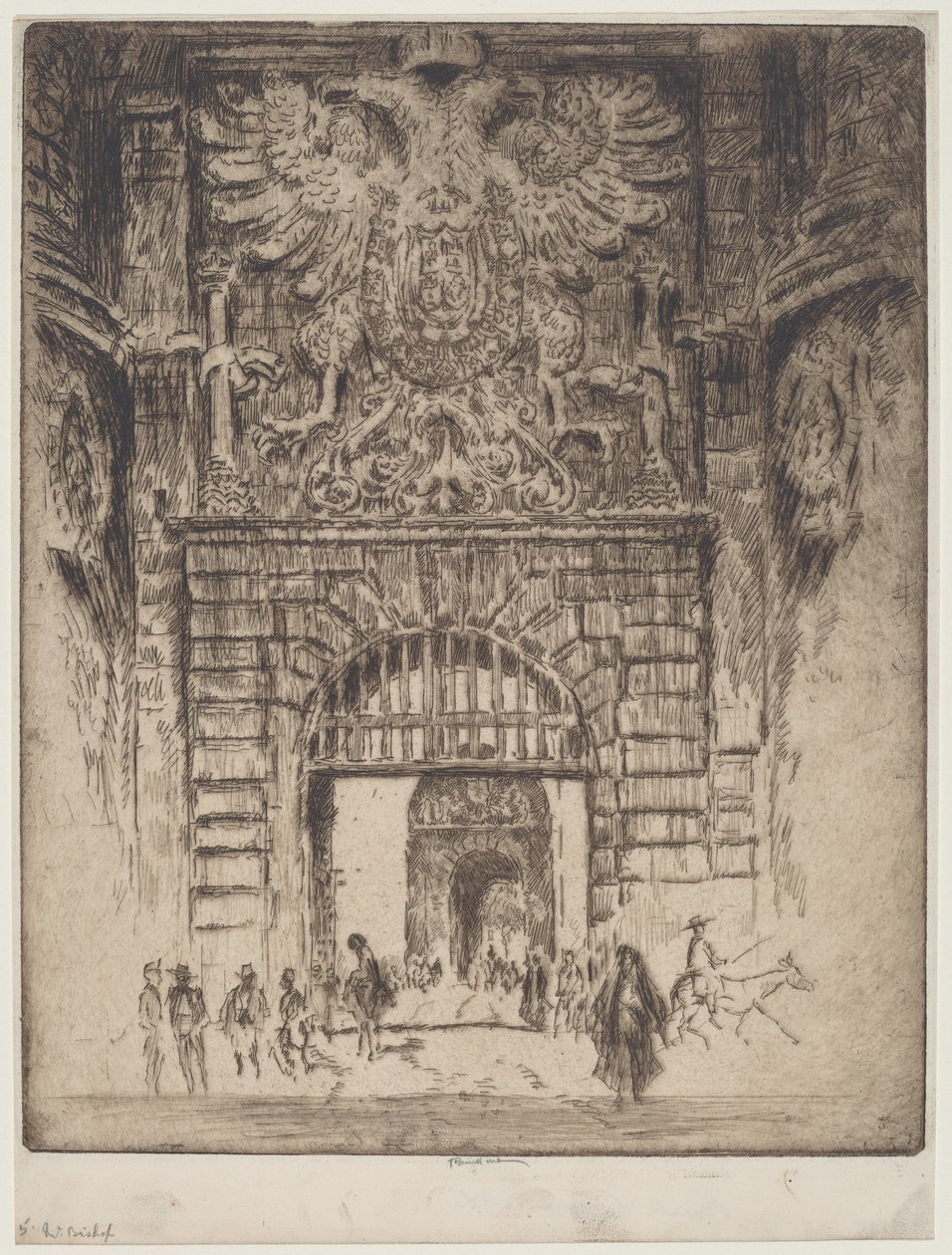 Puerta Bisagra, porten til Madrid, Toledo av Joseph Pennell