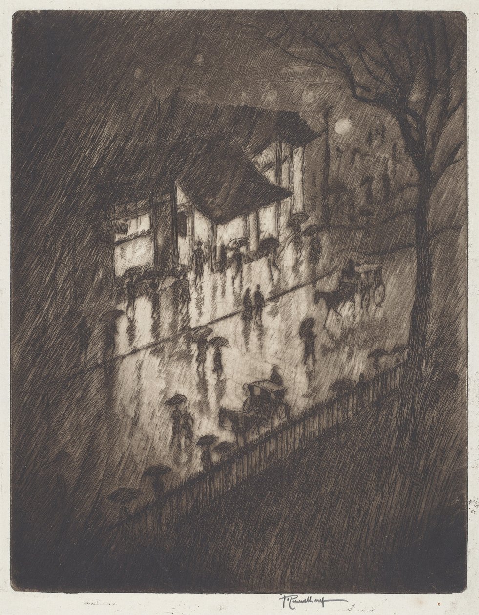 Regnfull natt, Charing Cross-butikker av Joseph Pennell