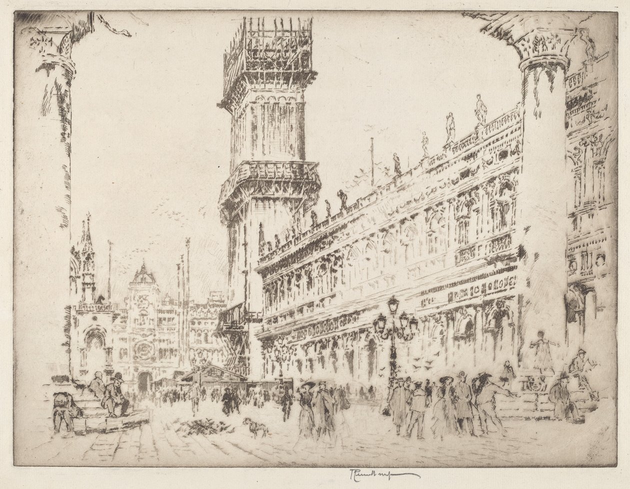 Gjenoppbygging av Campanile, Venezia, No.II av Joseph Pennell