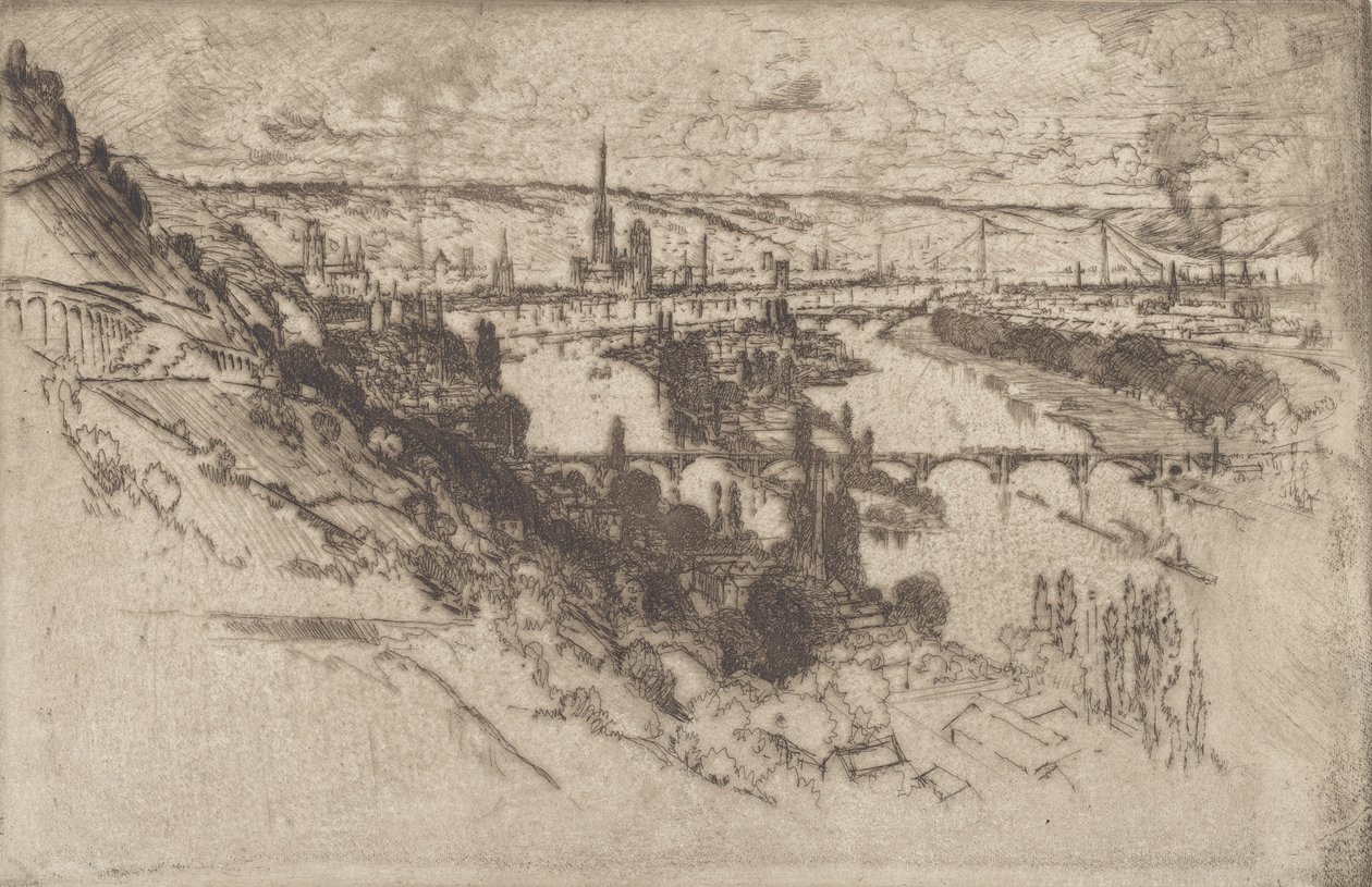 Rouen, fra Bon Secours, 1907. av Joseph Pennell