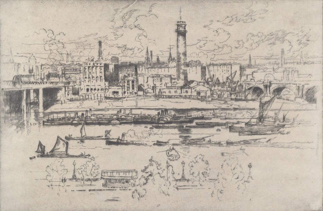 Shot Tower between the Bridges, 1910. av Joseph Pennell