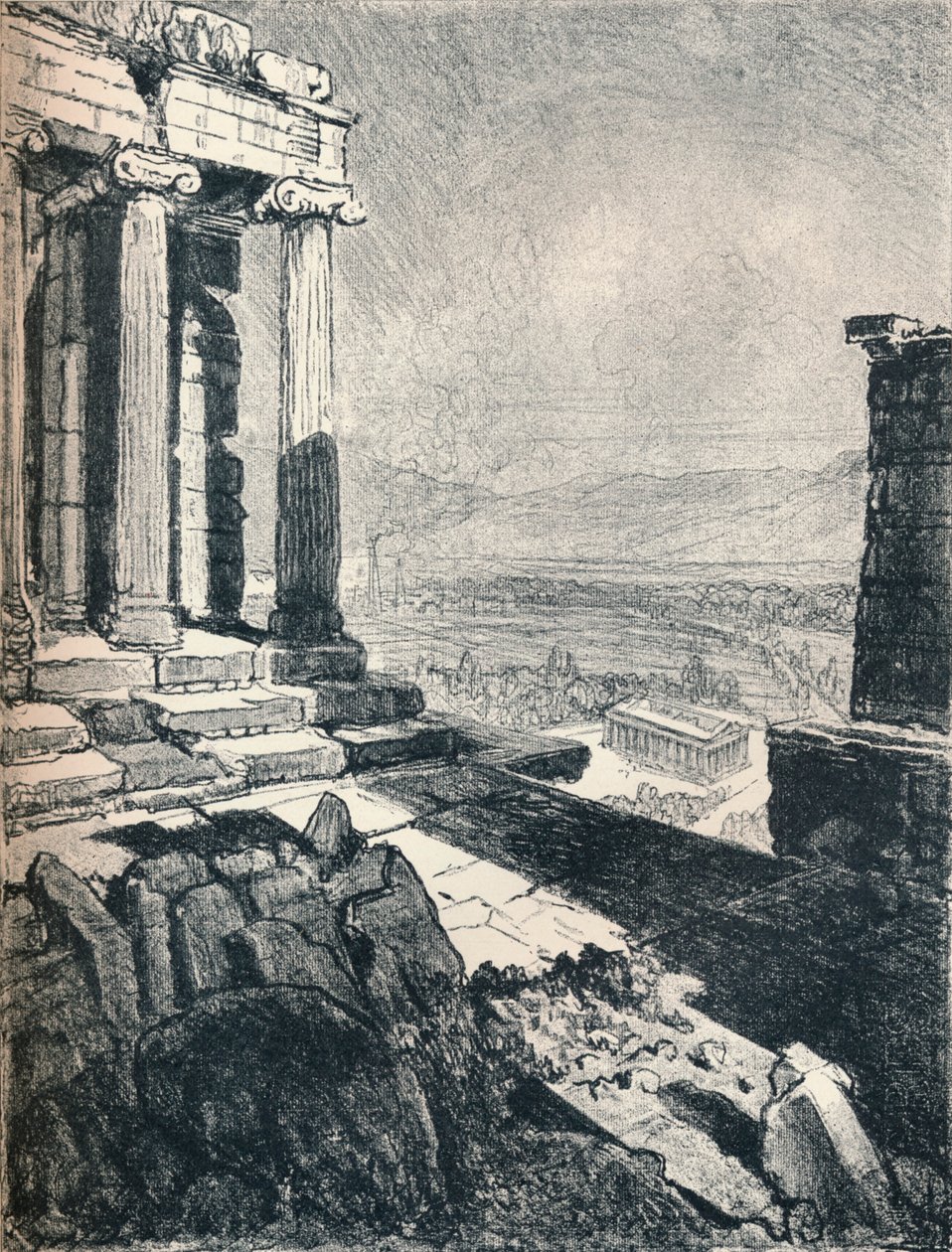 Theseus-tempelet fra Akropolis, c1913 av Joseph Pennell
