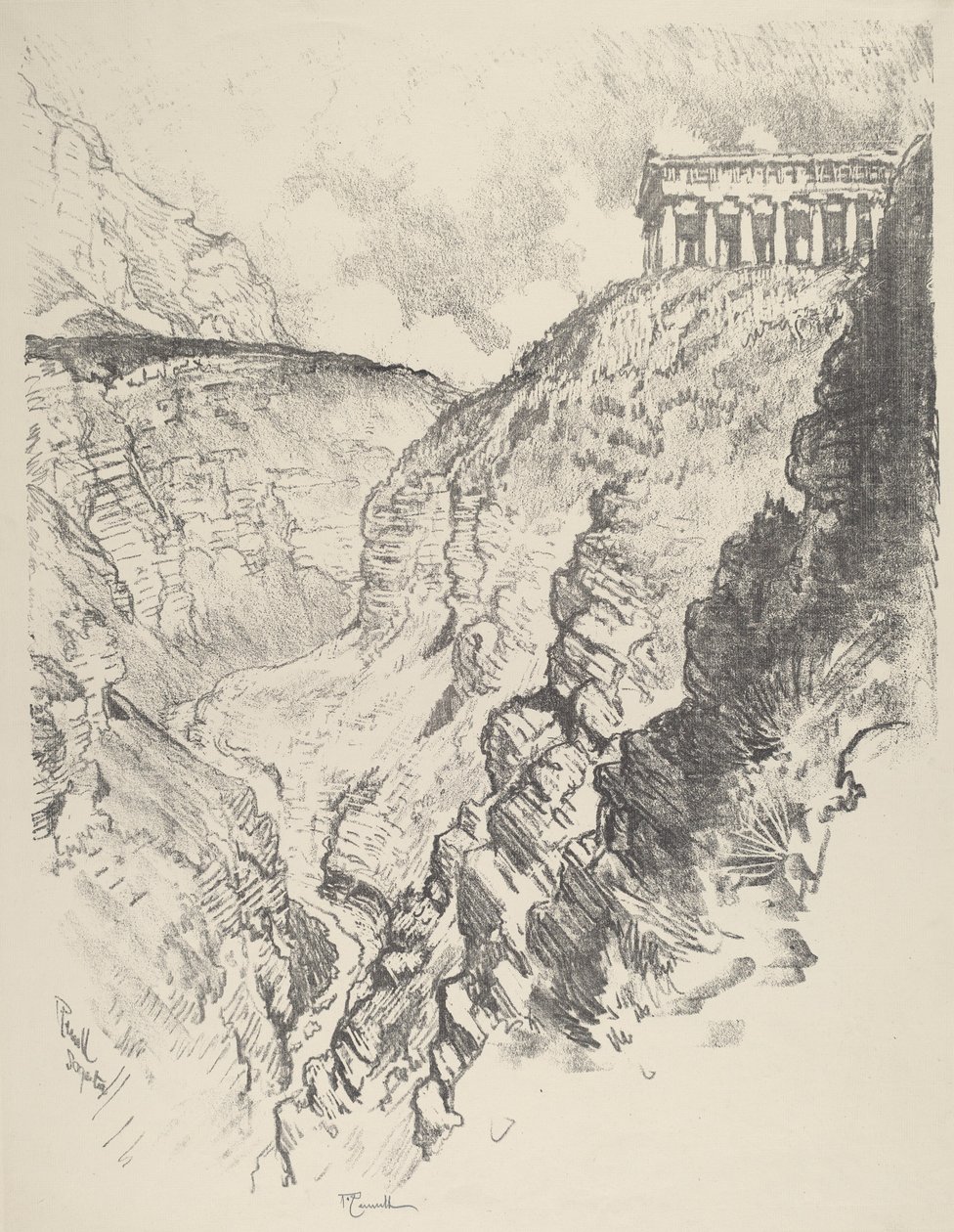 Tempel over kanonen, Segesta, 1913. av Joseph Pennell