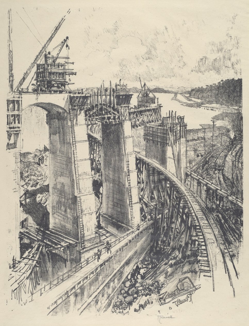 Tilnærmingen til Gatun Lock, 1912. av Joseph Pennell