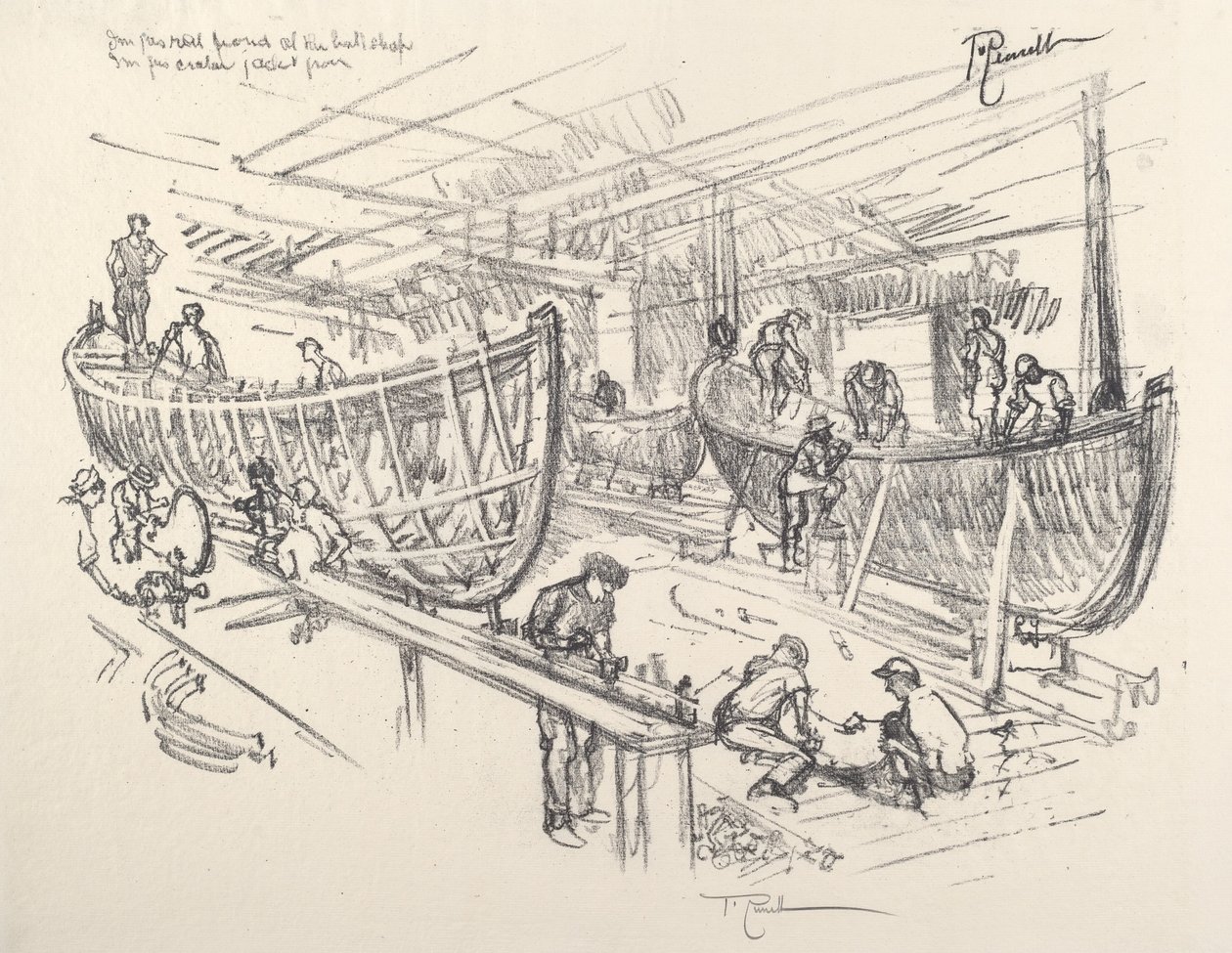 Båtbyggerne, 1917. av Joseph Pennell