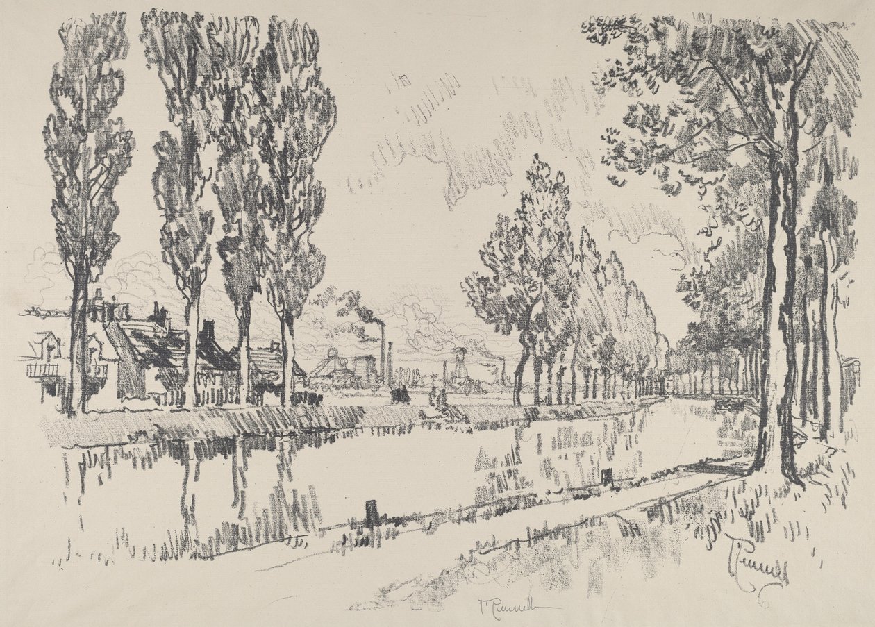 Kanalen ved Blanzy, Frankrike, 1911. av Joseph Pennell