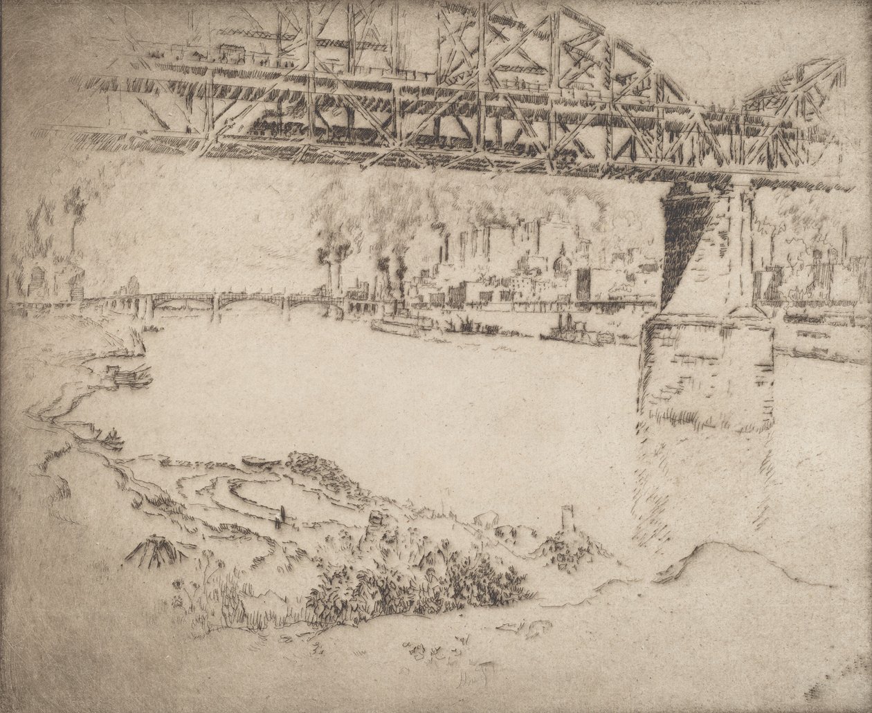 Bybroen, St. Louis, 1919. av Joseph Pennell