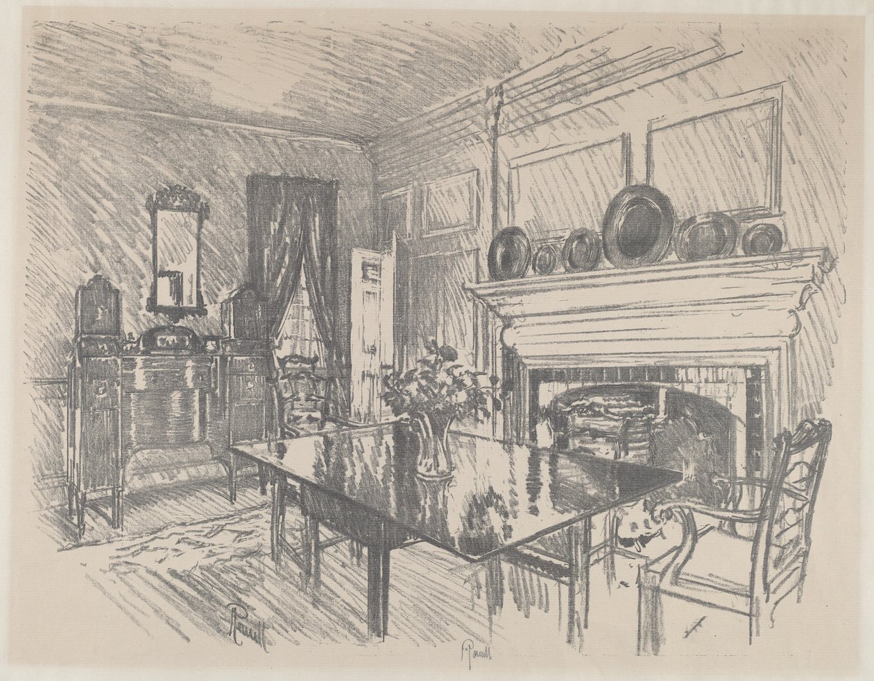 Spisestuen, Stenton, 1912. av Joseph Pennell
