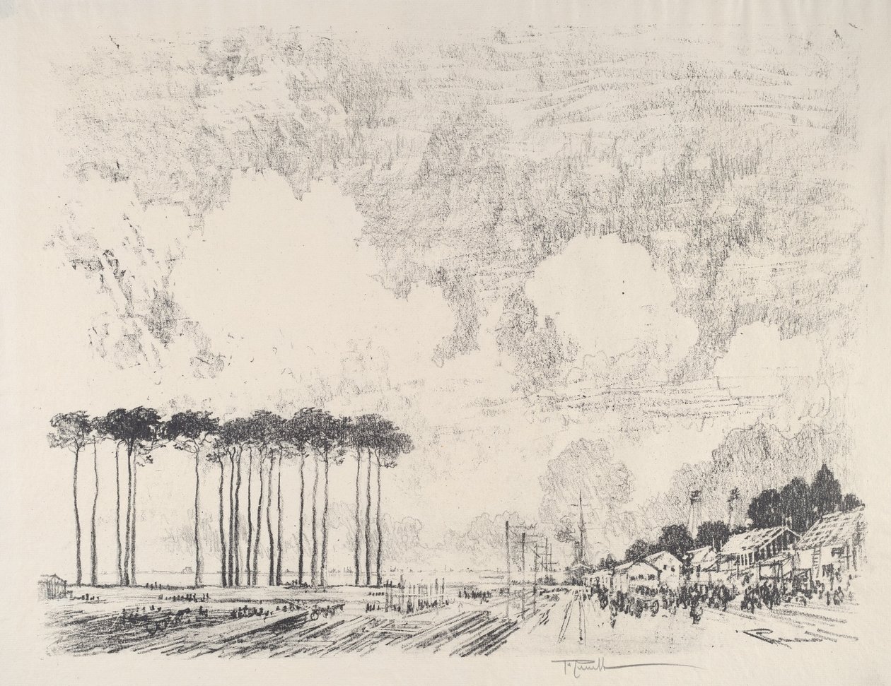 Embarkation Camp, Classic Grove, 1917. av Joseph Pennell