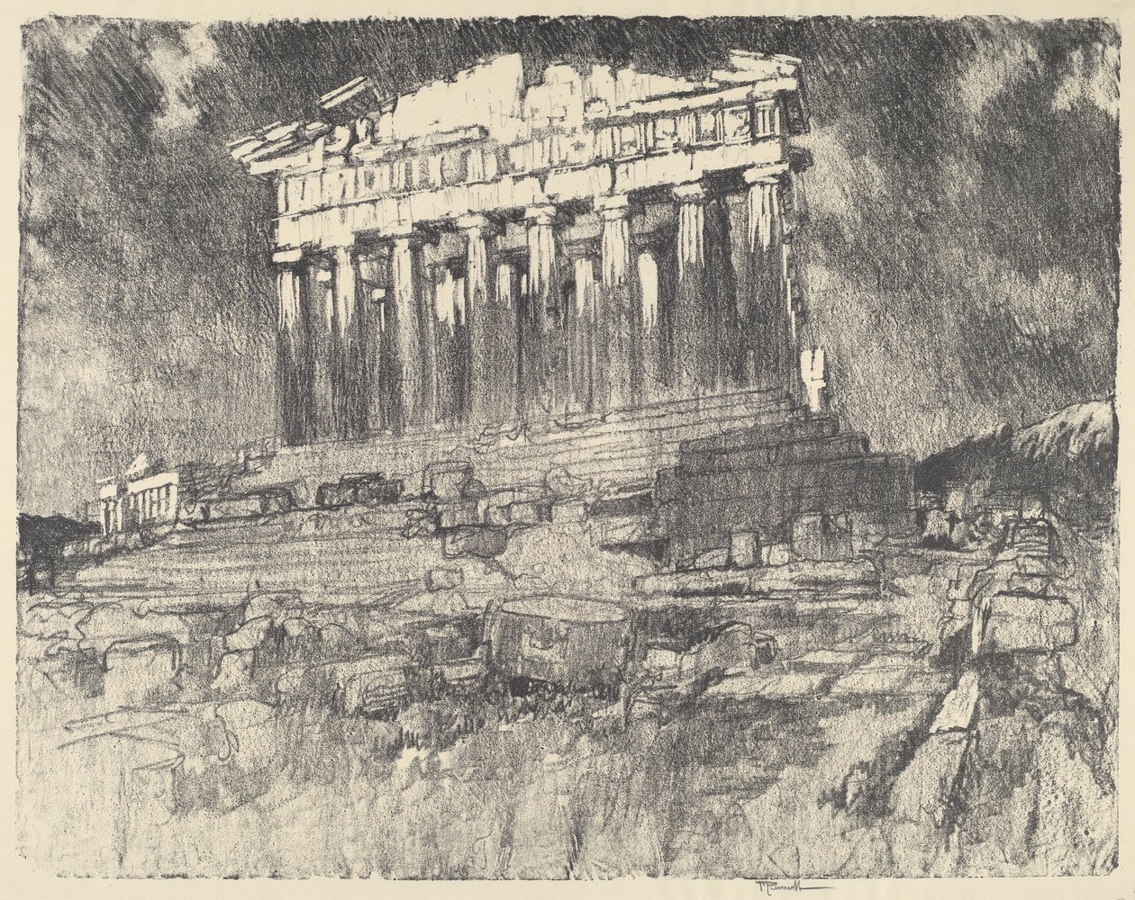 Fasaden til Parthenon, solnedgang av Joseph Pennell