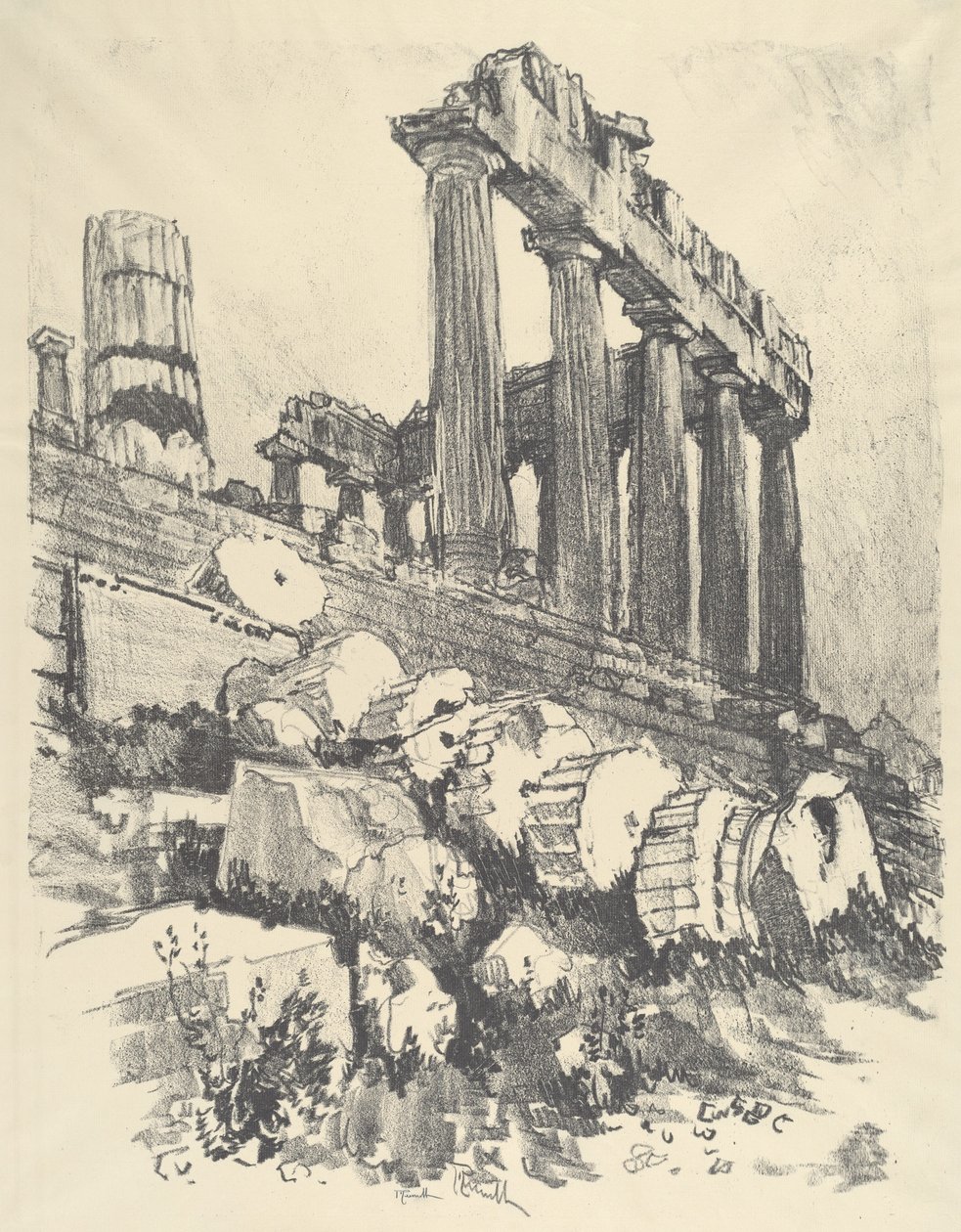 The Fallen Column, Athen, 1913. av Joseph Pennell