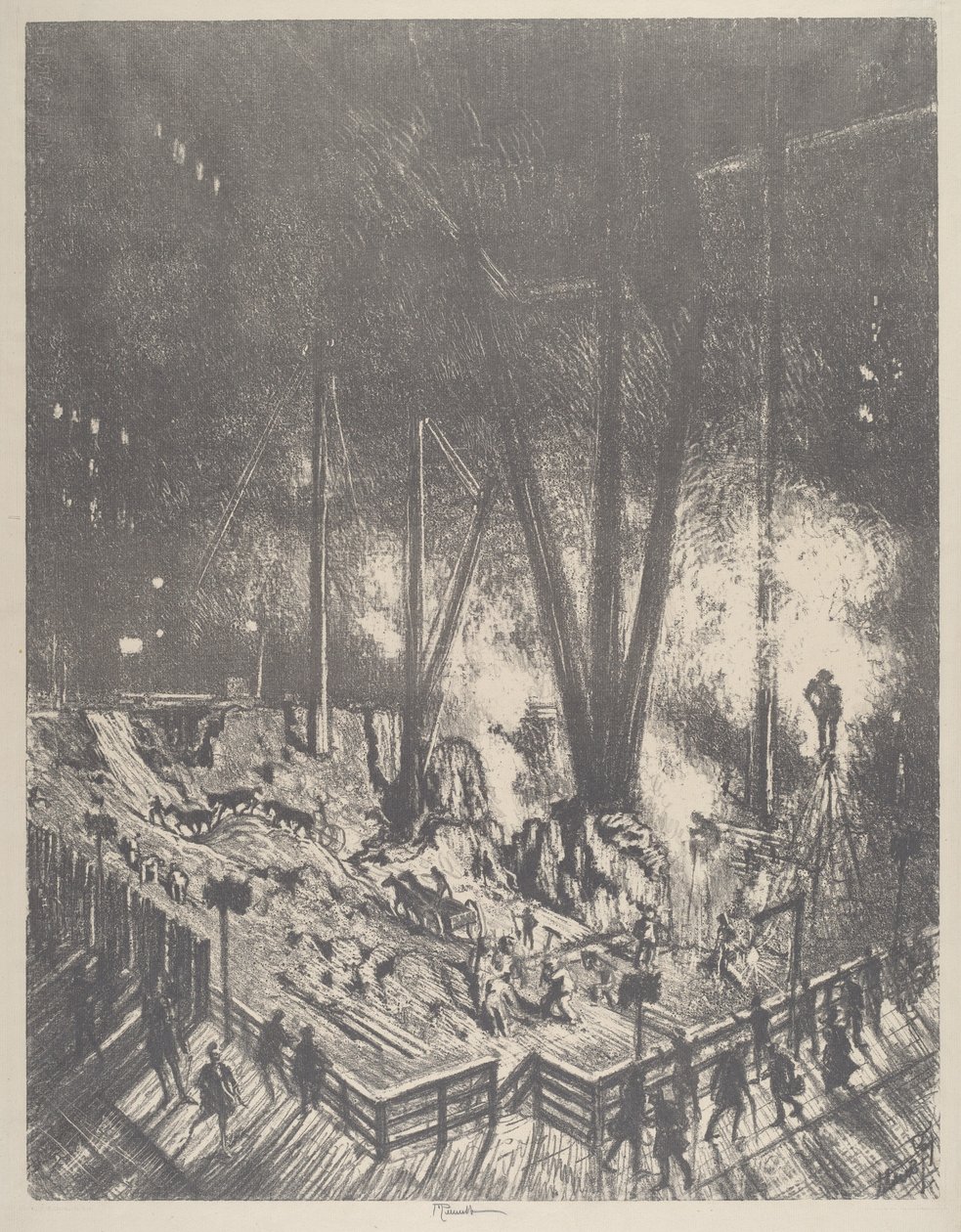The Foundations, Building a Skyskraper, 1910. av Joseph Pennell