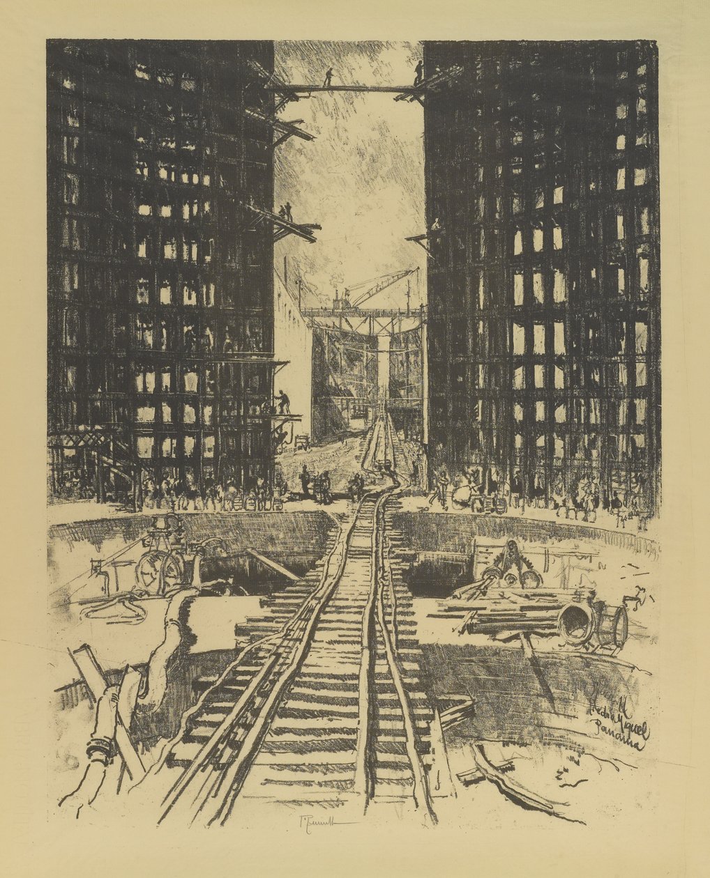 Portene til Pedro Miguel Lock, 1912 av Joseph Pennell