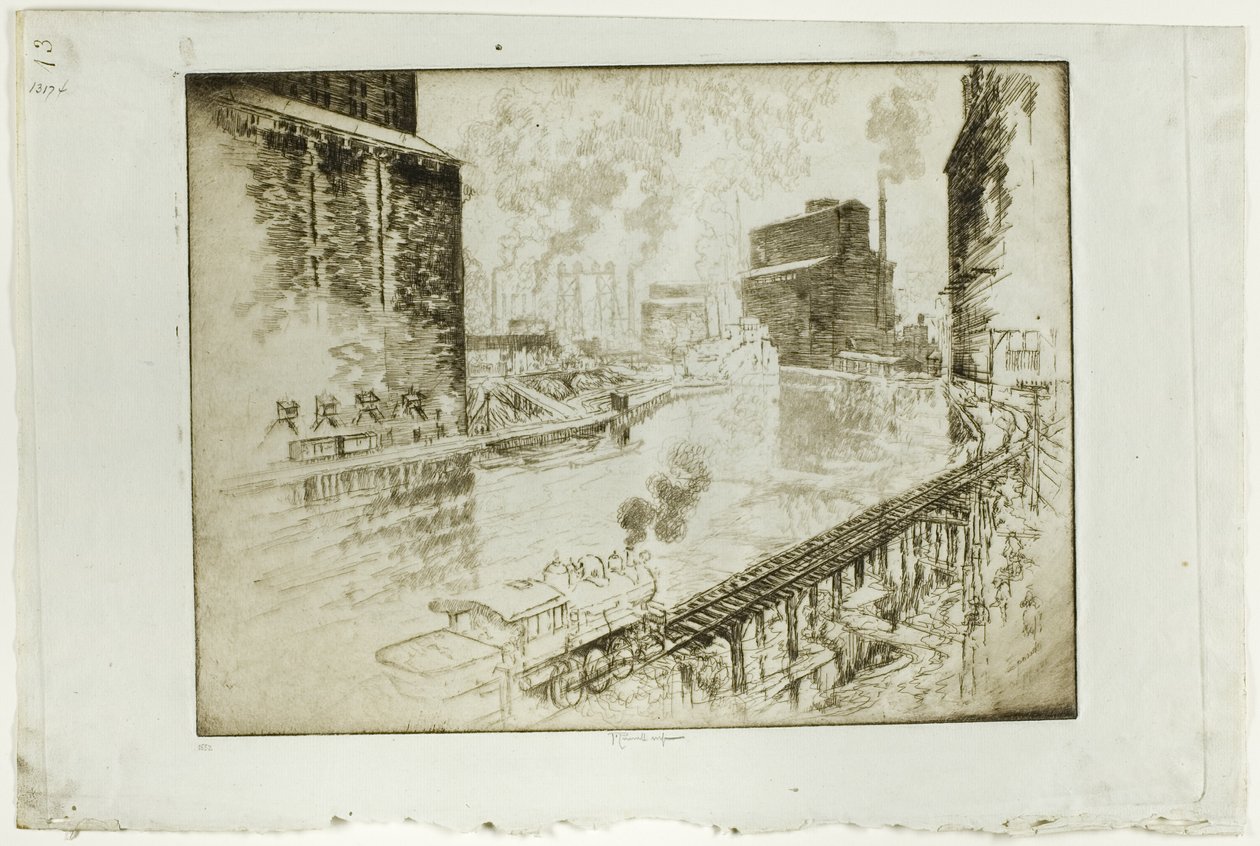The Grain Elevators, Chicago av Joseph Pennell