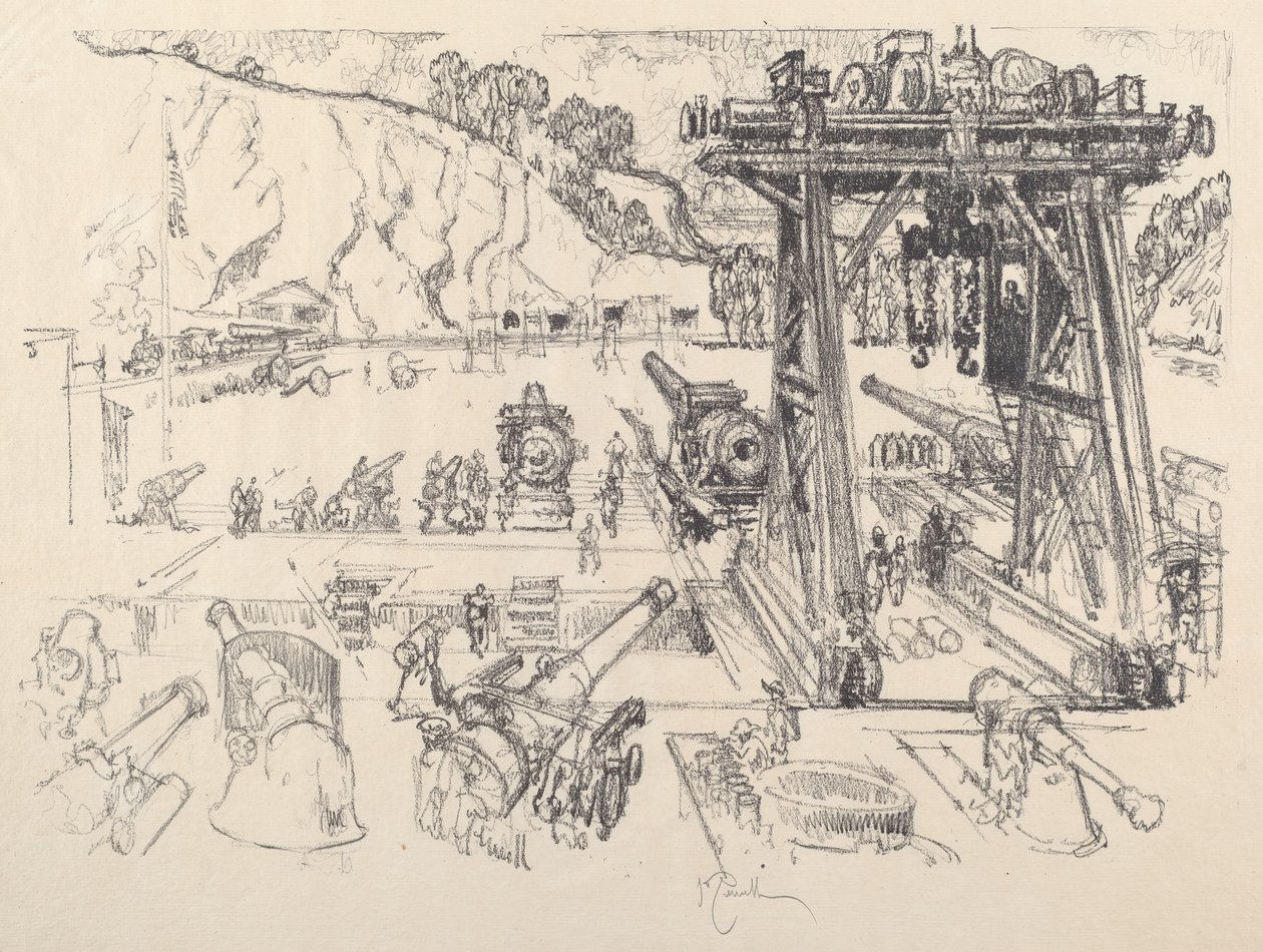 The Gun-Testing Ground, 1917. av Joseph Pennell