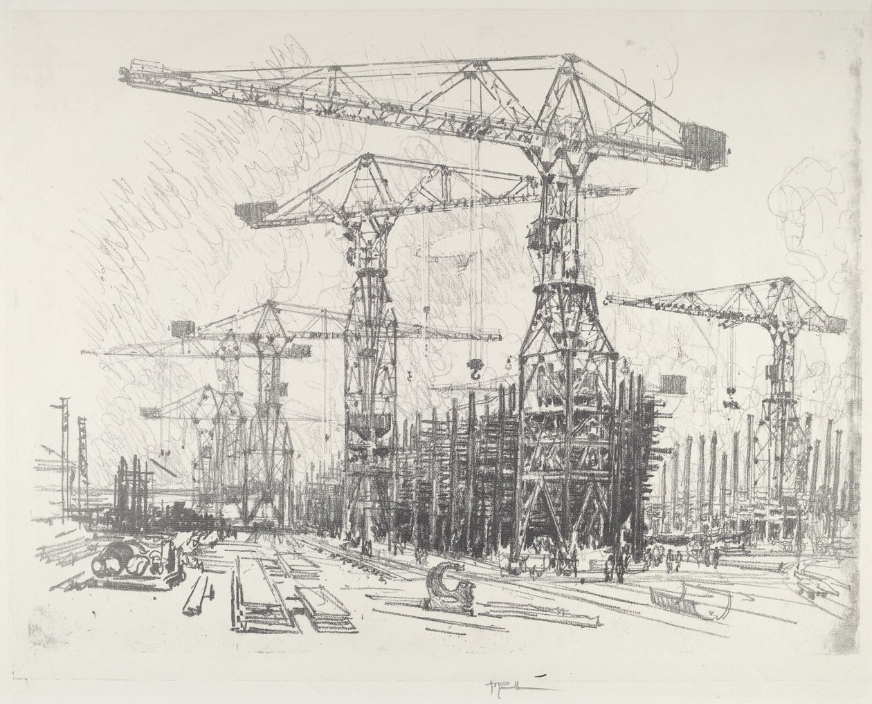 Det gamle verftet, 1916. av Joseph Pennell