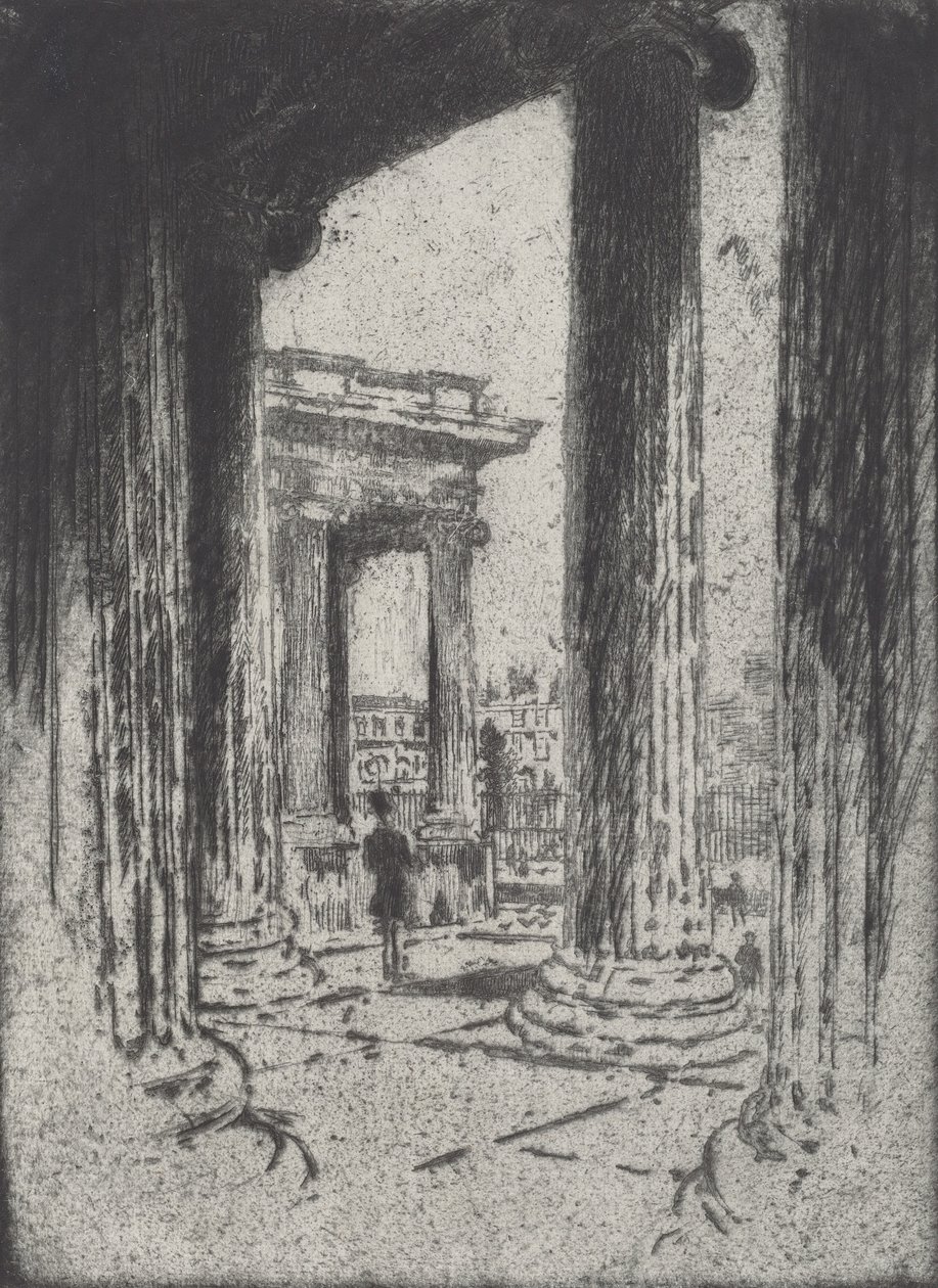 Portikoen, British Museum, 1905. av Joseph Pennell