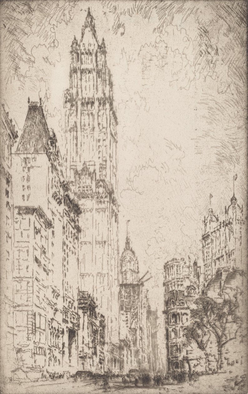 Woolworth-bygningen, 1915. av Joseph Pennell