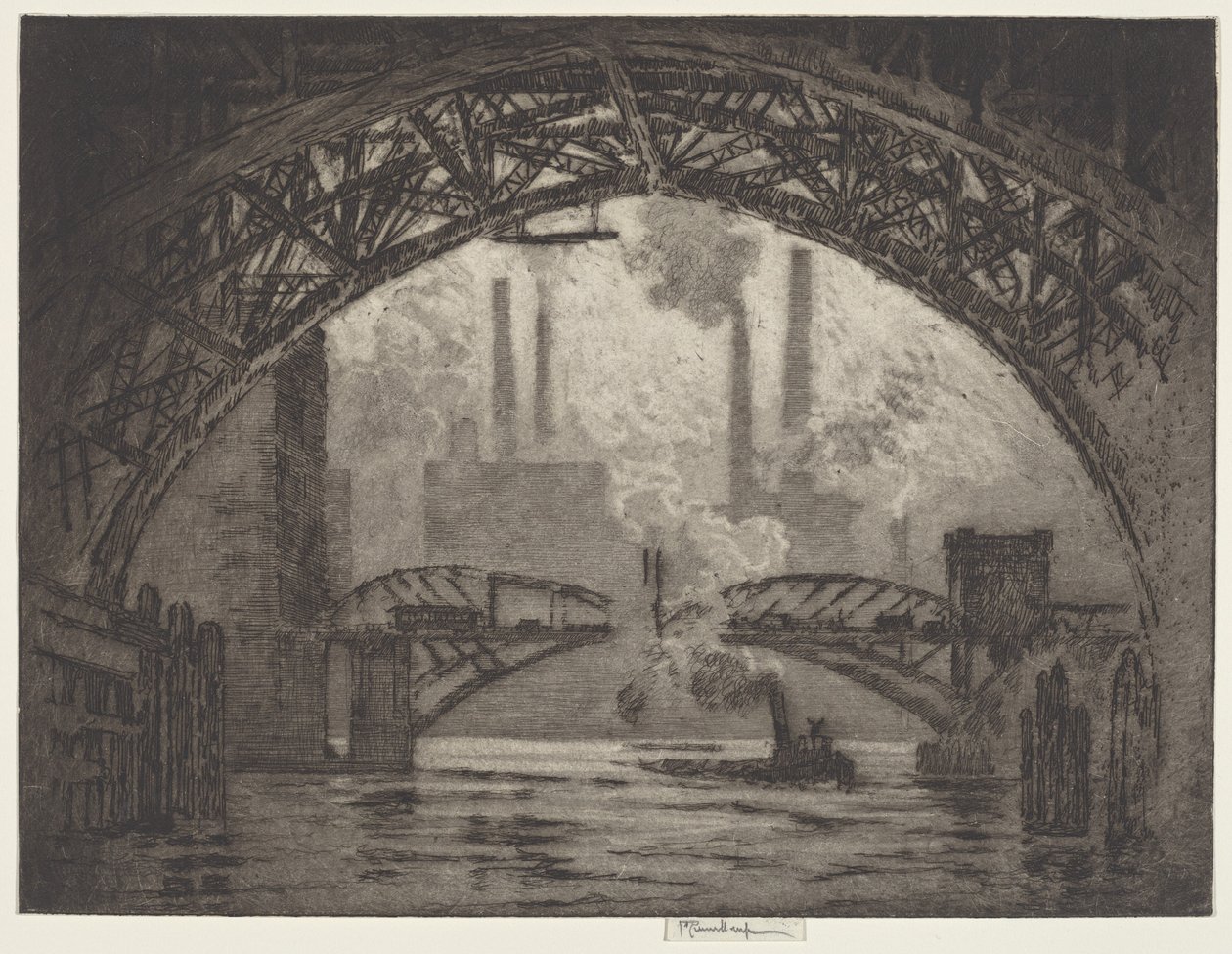 Under broene, Chicago av Joseph Pennell