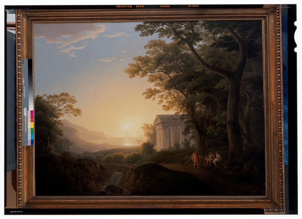 Et ideelt landskap med tempel av Joseph Rebell