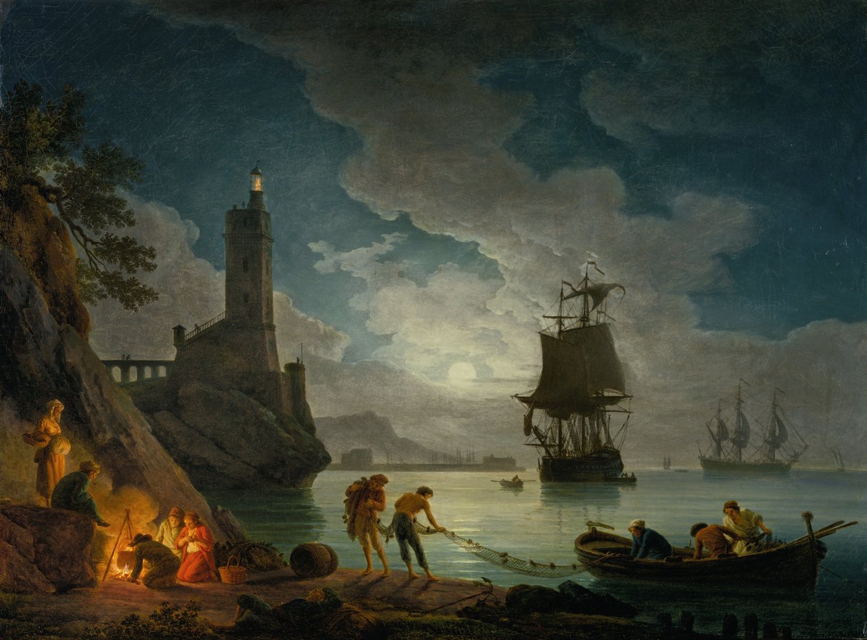 En havn i måneskinn av Claude Joseph Vernet