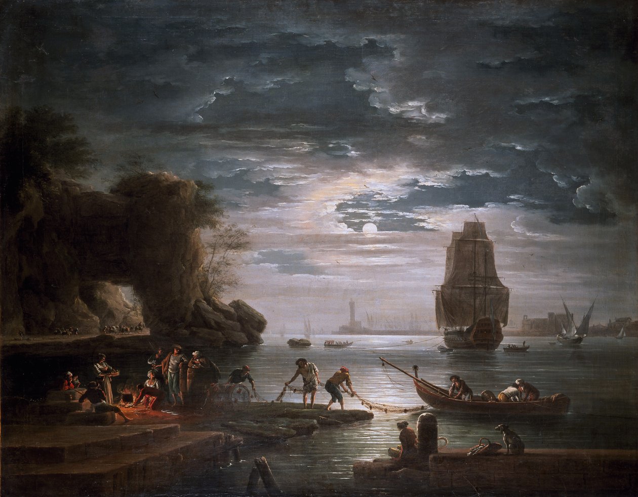 Kystscene (natten) av Claude Joseph Vernet