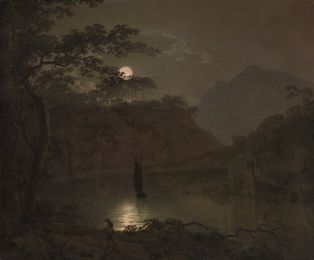 En innsjø ved måneskinn av Joseph Wright of Derby
