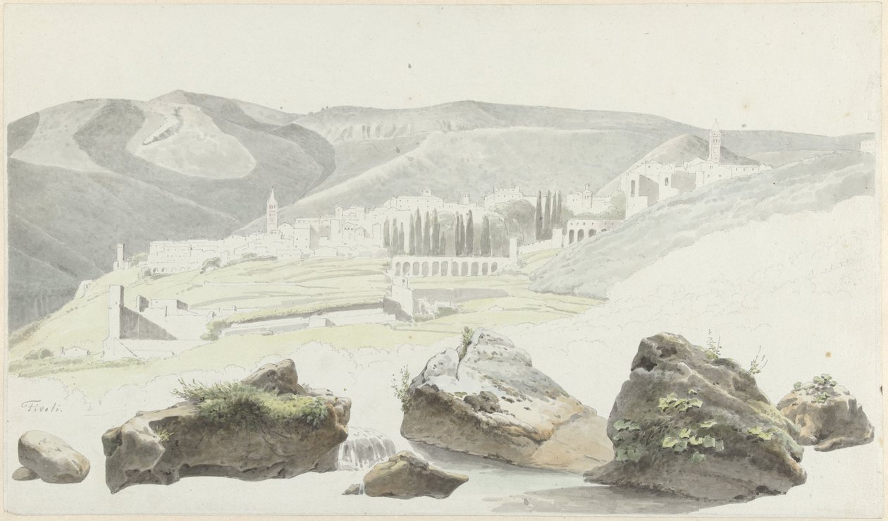 Landskap og bybilde på Tivoli av Josephus Augustus Knip
