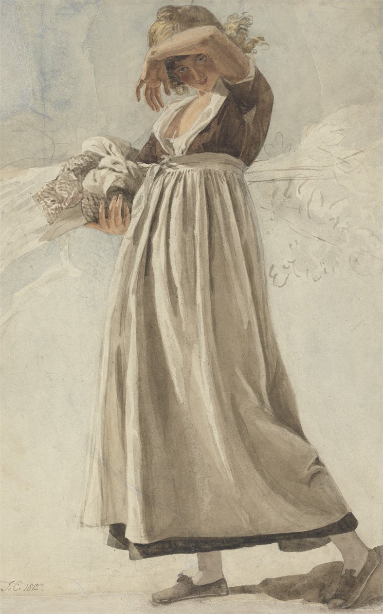 En bondepike som skygger for øynene, 1812 (wc over grafitt på papir) av Joshua Cristall