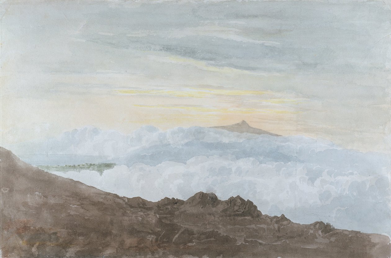 Fjelllandskap med skyer, ca. 1803 (wc over grafitt på vevd papir) av Joshua Cristall