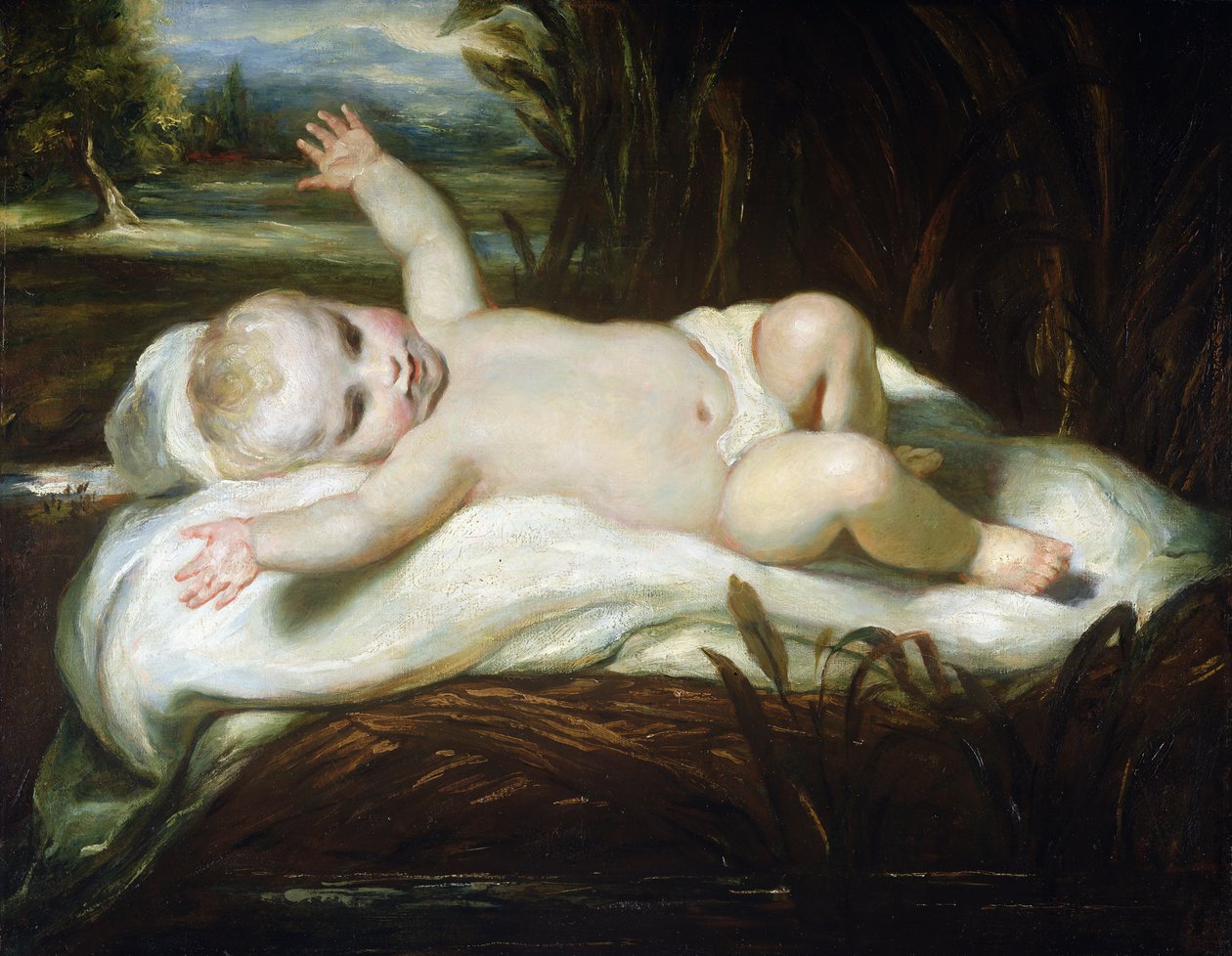 Moses in the Bulrushes (olje på uforet lerret) av Joshua Reynolds